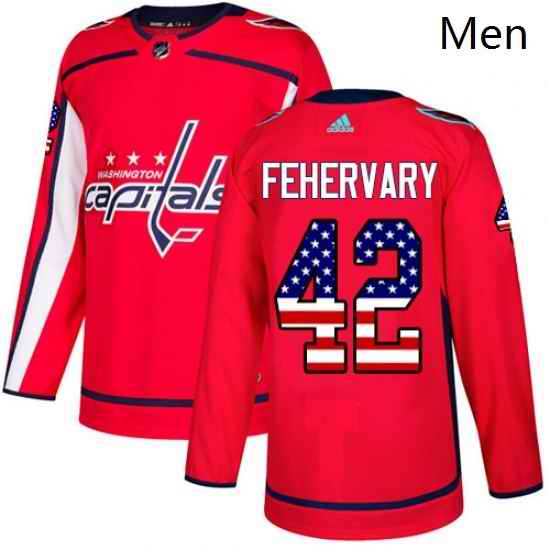 Mens Adidas Washington Capitals 42 Martin Fehervary Authentic Red USA Flag Fashion NHL Jersey